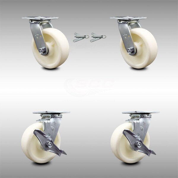 6 Inch Stainless Steel Nylon Caster Set with Ball Bearings 2 Swivel Lock 2 Brake